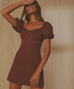 Peppermayo Exclusive San Sebastian Linen Mini Dress - Chocolate
