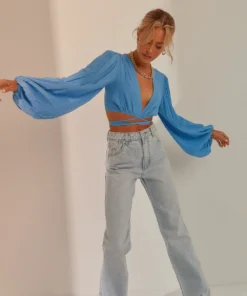 Peppermayo Farrah Tie Front Crop Top - Blue