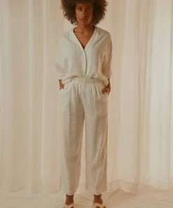 Nude Lucy New & Most Loved Nude Linen Lounge Crop Pant - White