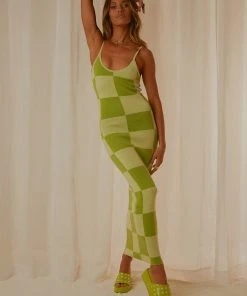 Peppermayo Exclusive New & Most Loved Cali Sweetheart Knit Maxi Dress - Green Checkers