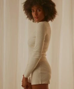 Nude Lucy Nude Ribbed Lounge LS Tee - Cream Marle New & Most Loved 10 Nude Lucy Nude Ribbed Lounge LS Tee - Cream Marle New & Most Loved