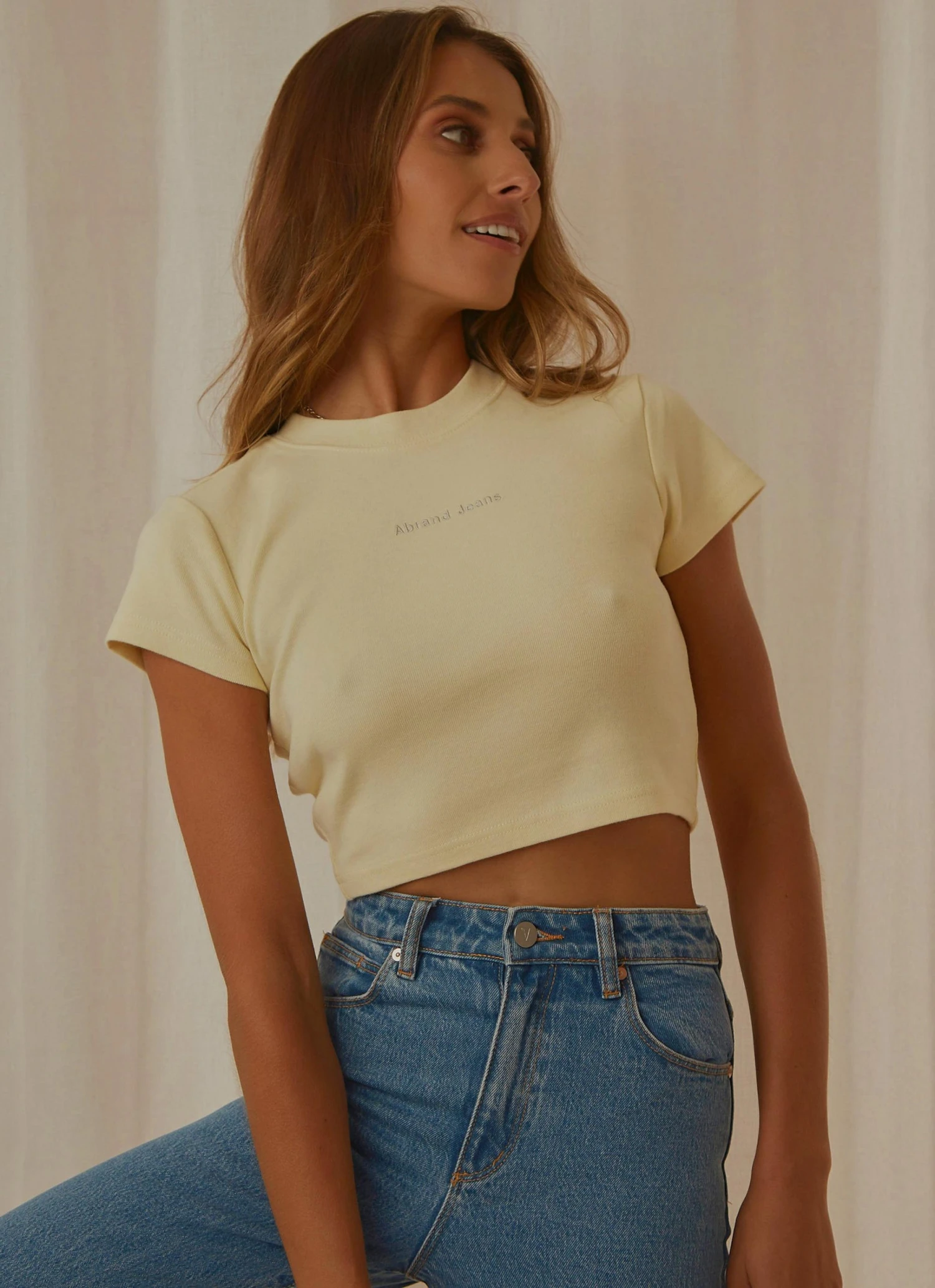 Abrand A 90s Crop Tee - Butter 3 Abrand A 90s Crop Tee - Butter