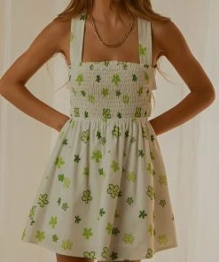 Peppermayo Exclusive European Towns Linen Mini Dress - Green Wild Poppies