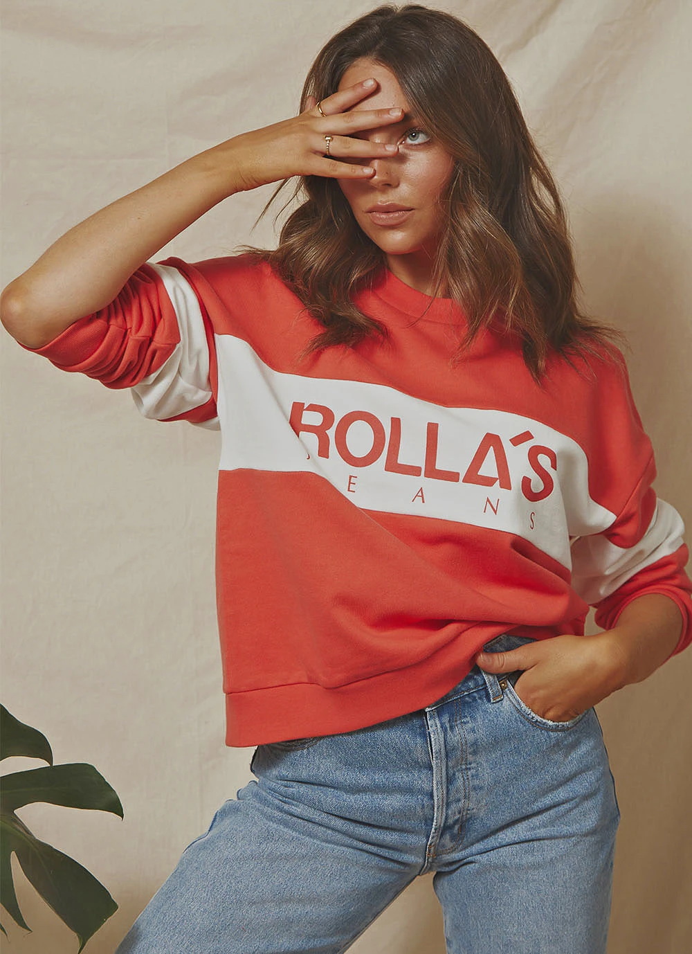 Rolla's Logo Split Sweater - Faded Red 3 Rolla's Logo Split Sweater - Faded Red
