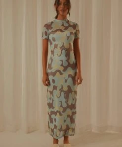 Peppermayo Exclusive Remix Mesh Maxi Dress - Dusty Blue