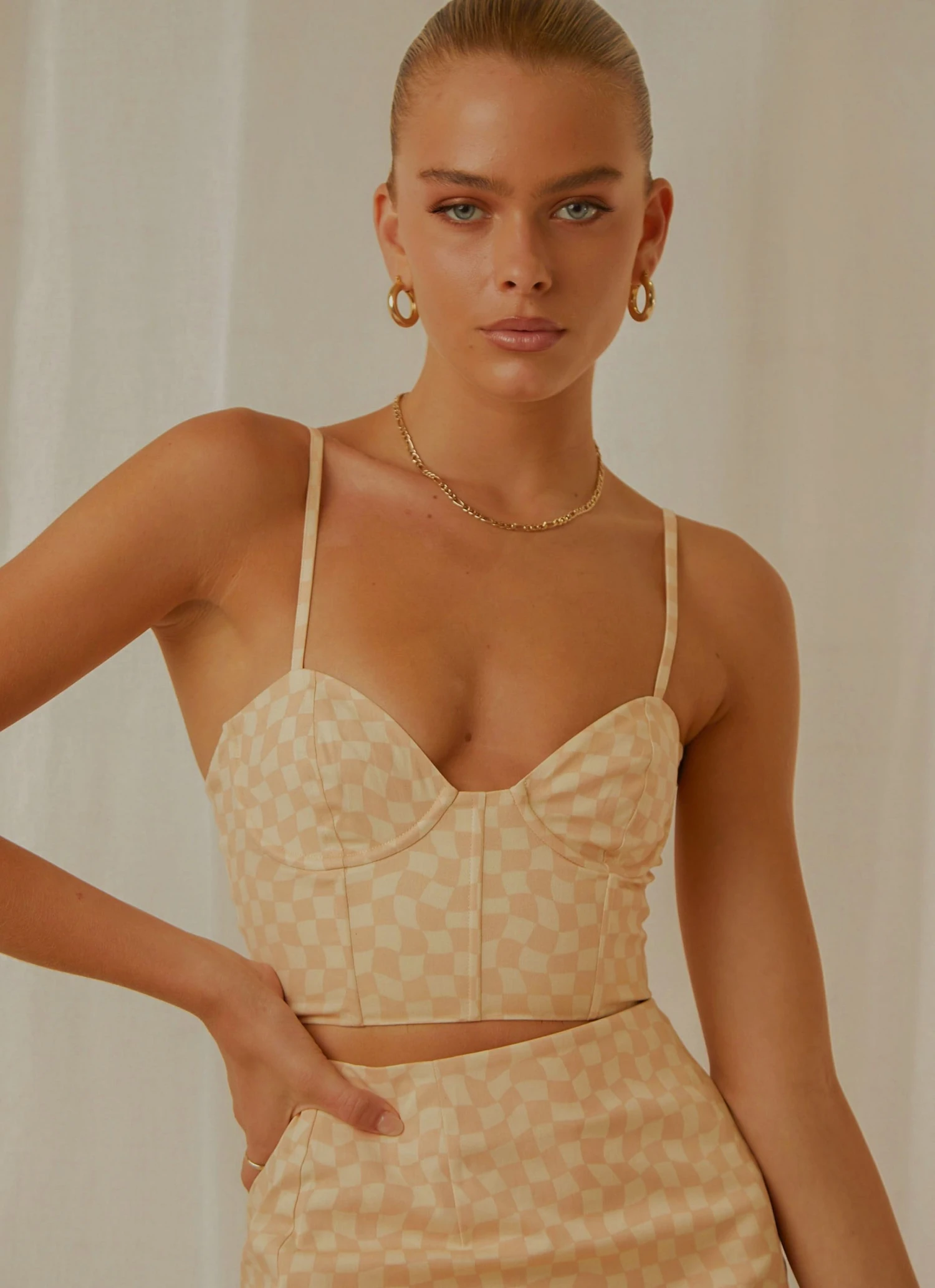 Peppermayo Exclusive Sunday Girl Bustier Crop - Neutral Check 4 Peppermayo Exclusive Sunday Girl Bustier Crop - Neutral Check