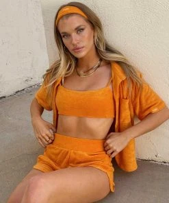 Vacancy Supply Sunbather Terry Crop - Tangerine New & Most Loved 11 Vacancy Supply Sunbather Terry Crop - Tangerine New & Most Loved