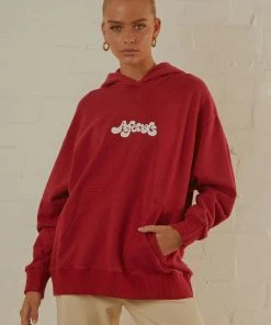 Afends New & Most Loved Grow Some Hemp Oversized Hood - Deep Red