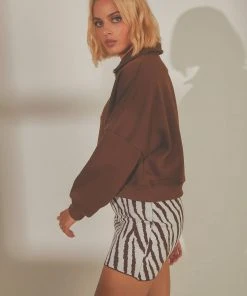 Peppermayo Exclusive Naya Quarter Zip Jumper - Choc Brown New & Most Loved