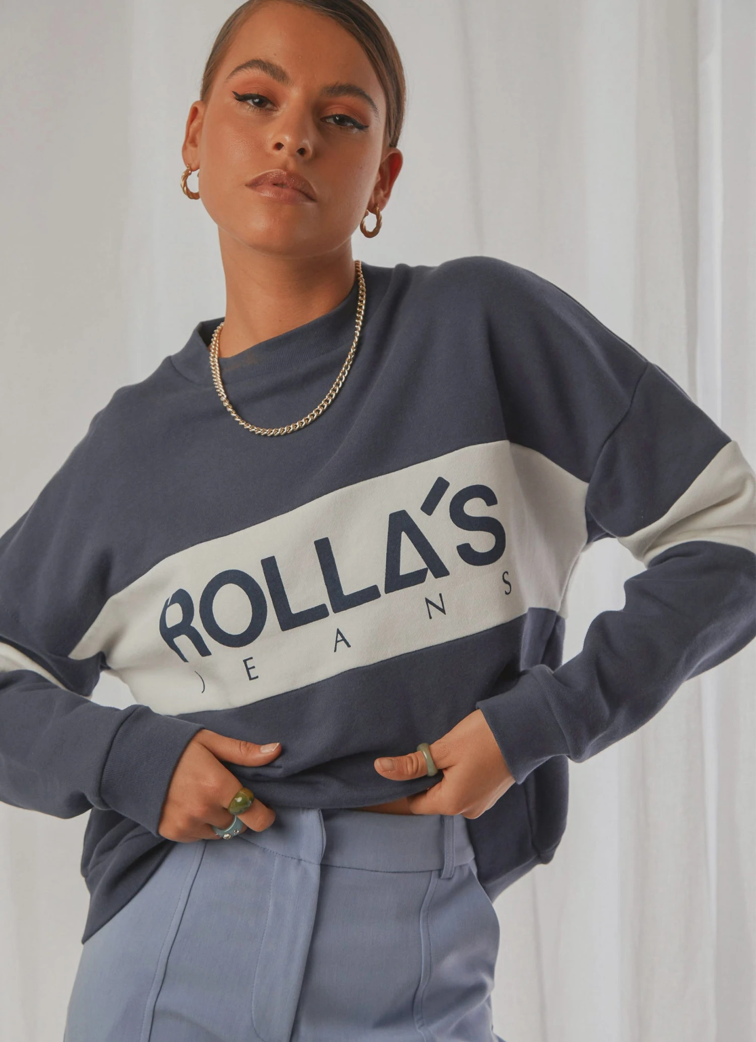 Rolla's New & Most Loved Split Logo Sweater - Navy 3 Rolla's New & Most Loved Split Logo Sweater - Navy
