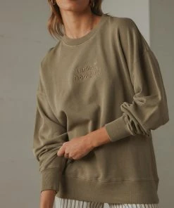 New & Most Loved Tonal Stacked Thrills Company Slouch Fit Crew - Desert