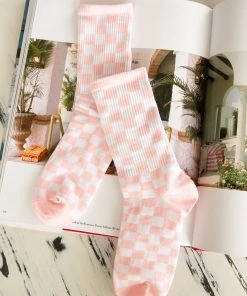 Peppermayo No Promises Socks - Pink Check
