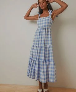 Peppermayo To The Beach Maxi Dress - Blue Check New Dresses
