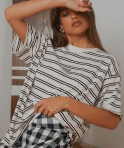 Afends New & Most Loved Niko Stripe Oversized Tee - Off White