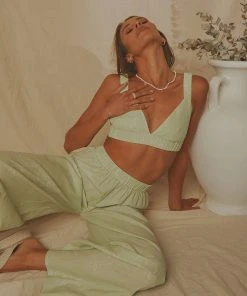 Peppermayo Exclusive New & Most Loved Cici Linen Crop Top - Sage