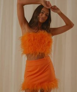 Peppermayo Exclusive The Night Is Ours Feather Crop Top - Tangerine New & Most Loved 10 Peppermayo Exclusive The Night Is Ours Feather Crop Top - Tangerine New & Most Loved