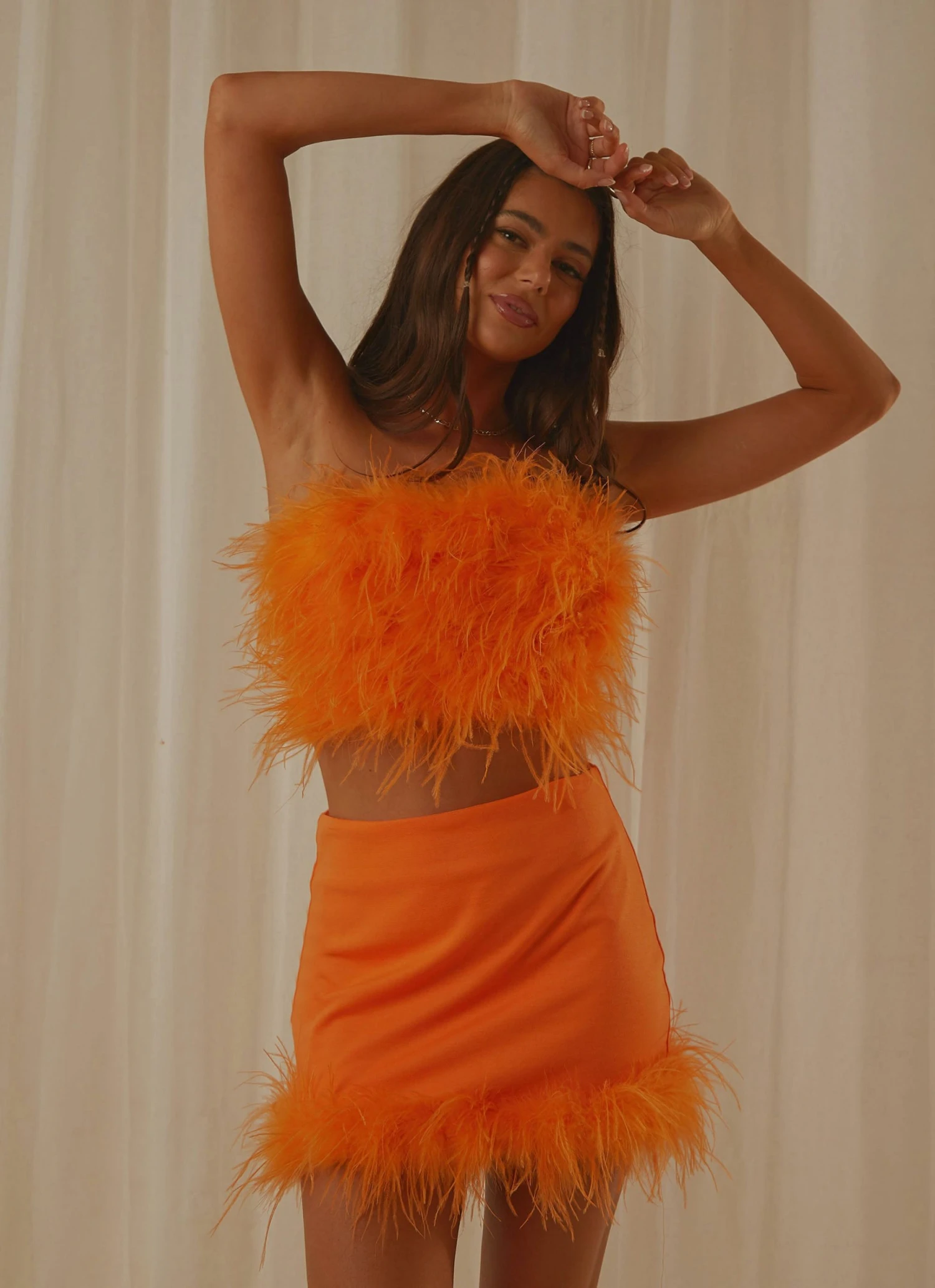 Peppermayo Exclusive The Night Is Ours Feather Crop Top - Tangerine New & Most Loved 5 Peppermayo Exclusive The Night Is Ours Feather Crop Top - Tangerine New & Most Loved