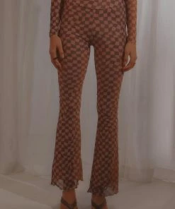 Peppermayo Exclusive New & Most Loved Night Fever Flare Mesh Pant - Choc Warped Check