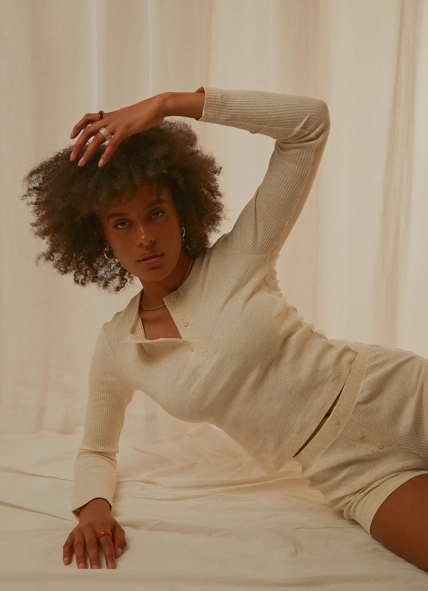 Nude Lucy Nude Ribbed Lounge LS Tee - Cream Marle New & Most Loved 3 Nude Lucy Nude Ribbed Lounge LS Tee - Cream Marle New & Most Loved