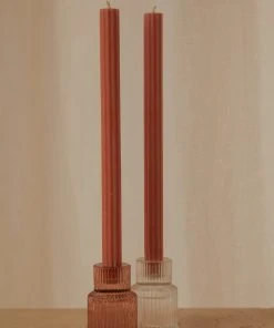 Peppermayo Moreton Eco Fluted Dinner Candle 2 Pack - Baked Clay