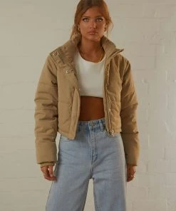 Cools Club Crop Porter Puffer Jacket - Smoke