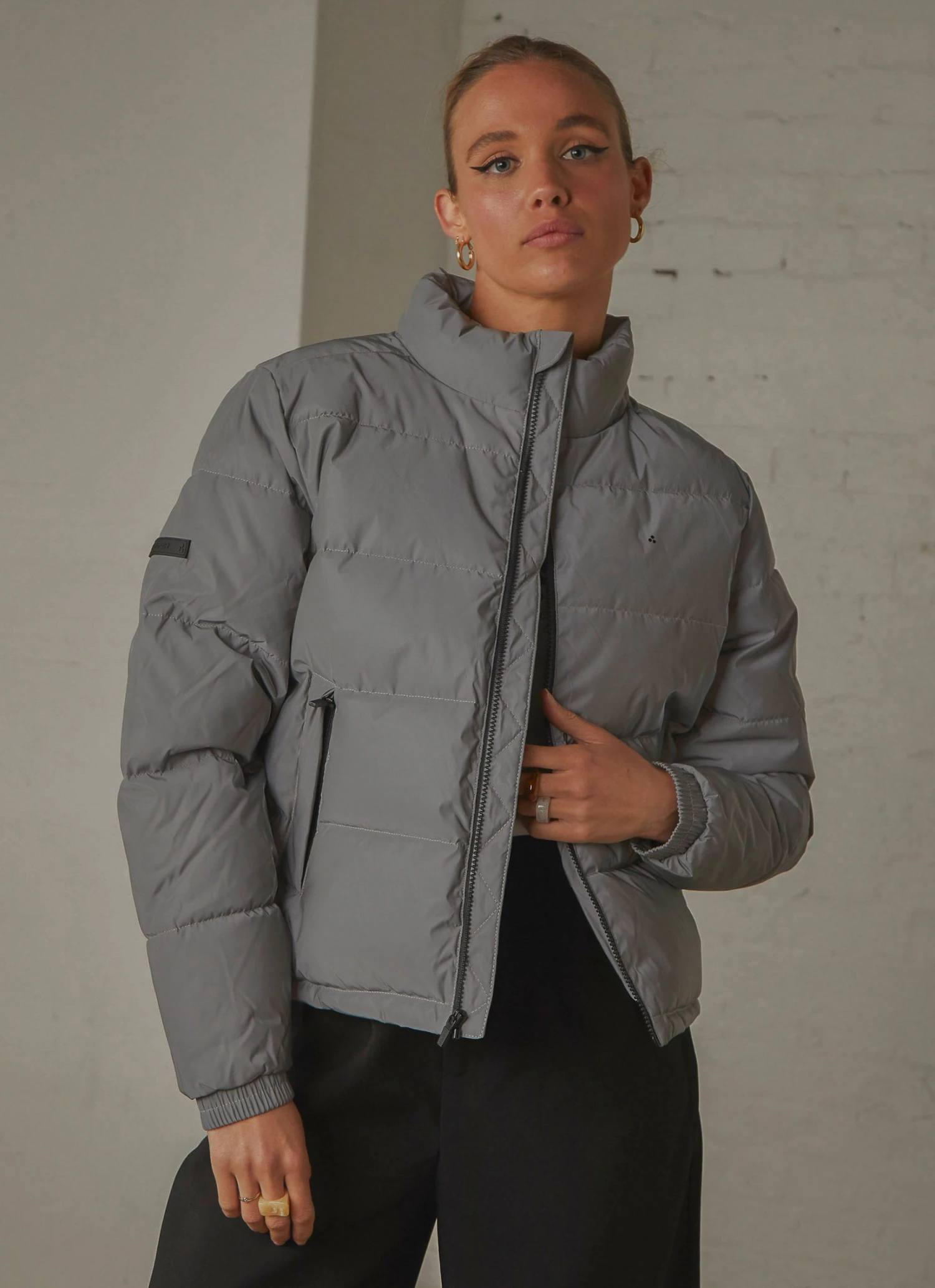 Huffer Womens Track Puffer Jacket - Reflective 3 Huffer Womens Track Puffer Jacket - Reflective