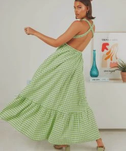 Peppermayo Exclusive New & Most Loved Sariska Maxi Dress - Green Gingham