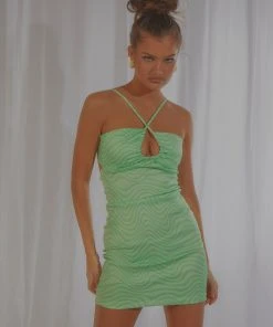 Peppermayo Exclusive New Vibrations Mini Dress - Lime Wave New & Most Loved