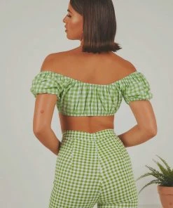 Peppermayo Exclusive Les Deux Crop Top - Green Gingham New & Most Loved