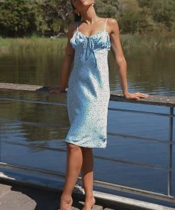 Peppermayo Walking Away Floral Midi Dress - Blue