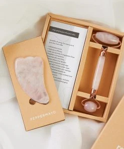 Peppermayo Exclusive New & Most Loved Gua Sha & Roller Set - Rose Quartz