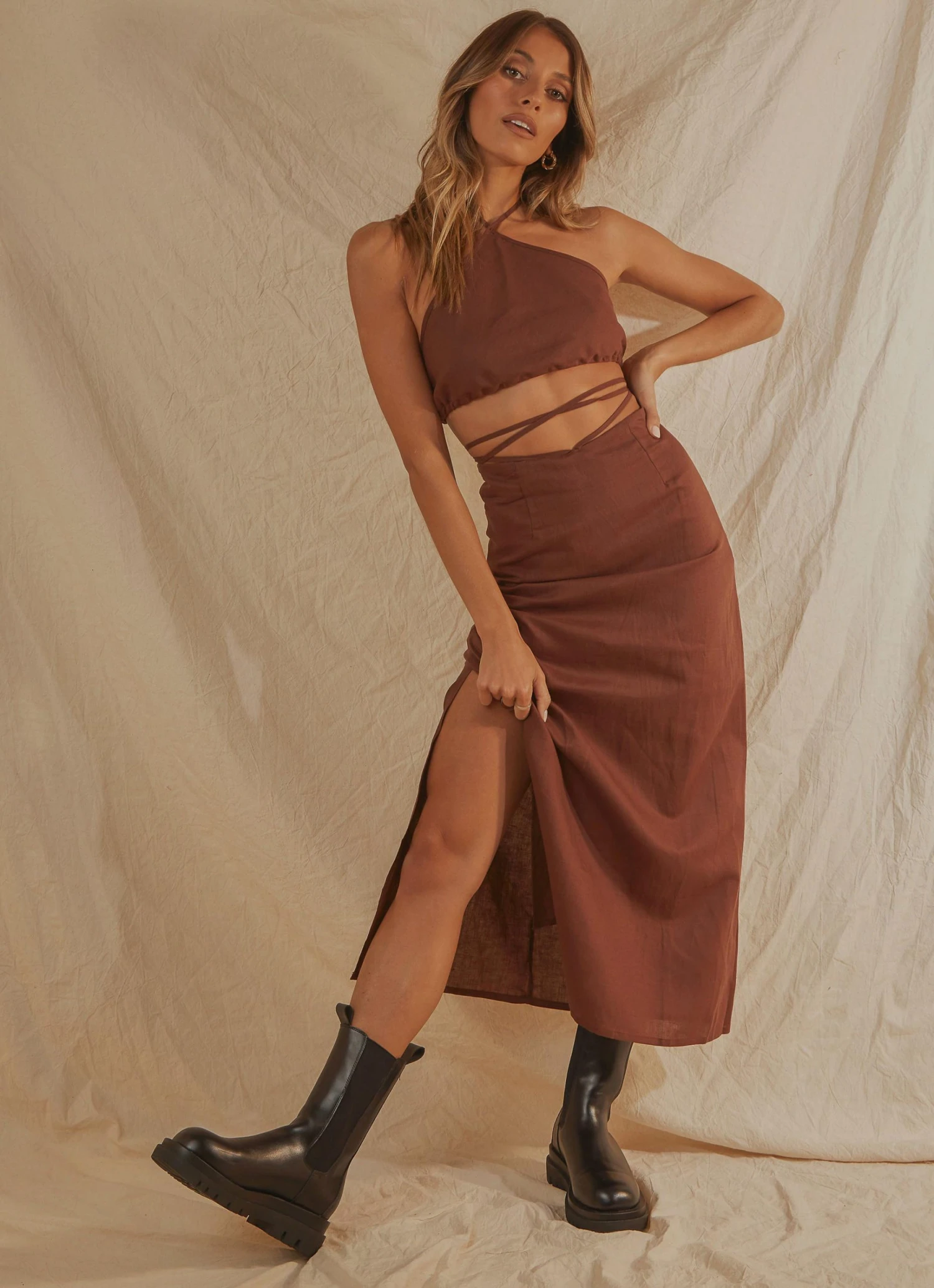 Peppermayo Exclusive Beach Club Linen Tie Skirt - Choc Brown New & Most Loved 3 Peppermayo Exclusive Beach Club Linen Tie Skirt - Choc Brown New & Most Loved