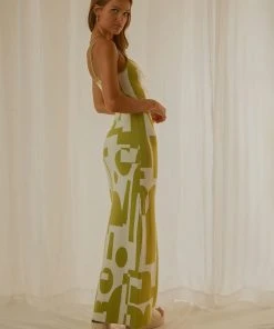 Peppermayo Exclusive New & Most Loved Cali Sweetheart Knit Maxi Dress - Lime Green Geo