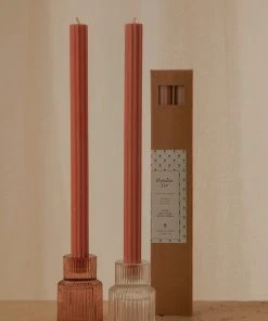 Peppermayo Moreton Eco Fluted Dinner Candle 2 Pack - Baked Clay