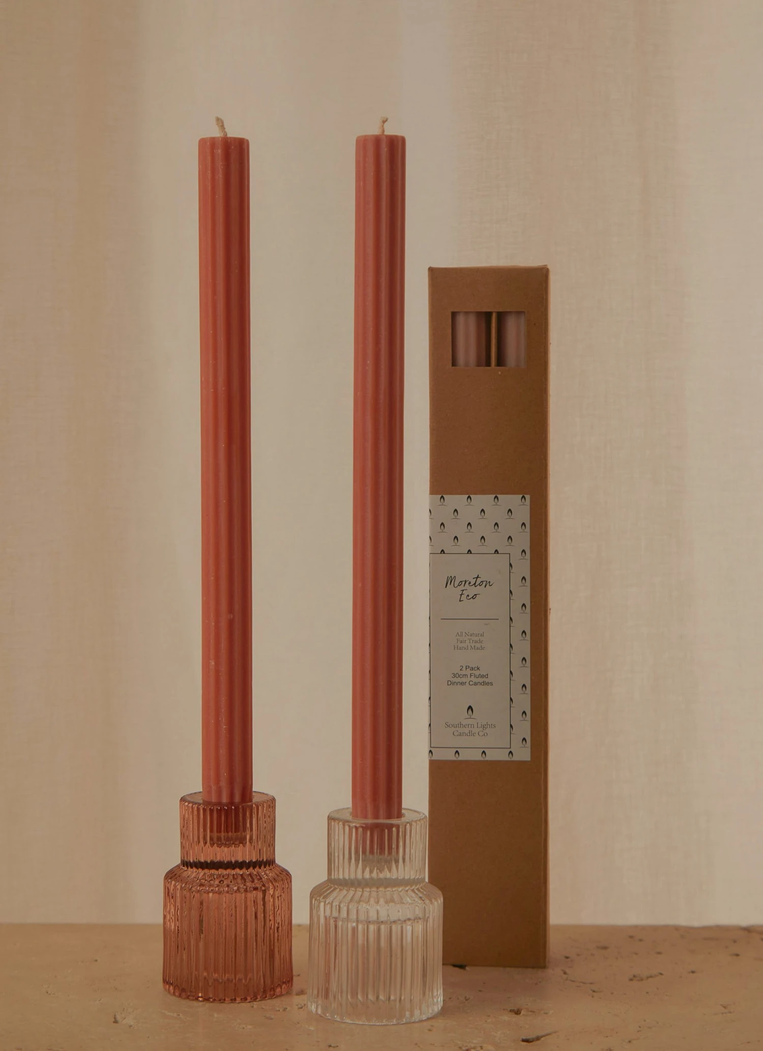 Peppermayo Moreton Eco Fluted Dinner Candle 2 Pack - Baked Clay 4 Peppermayo Moreton Eco Fluted Dinner Candle 2 Pack - Baked Clay