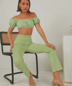 Peppermayo Exclusive Les Deux Crop Top - Green Gingham New & Most Loved