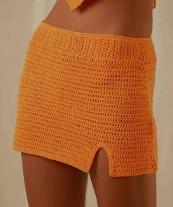 Peppermayo Exclusive Island Sun Crochet Mini Skirt - Tangerine