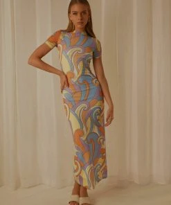 Peppermayo Exclusive Into The City Mesh Maxi Dress - Retro Swirl