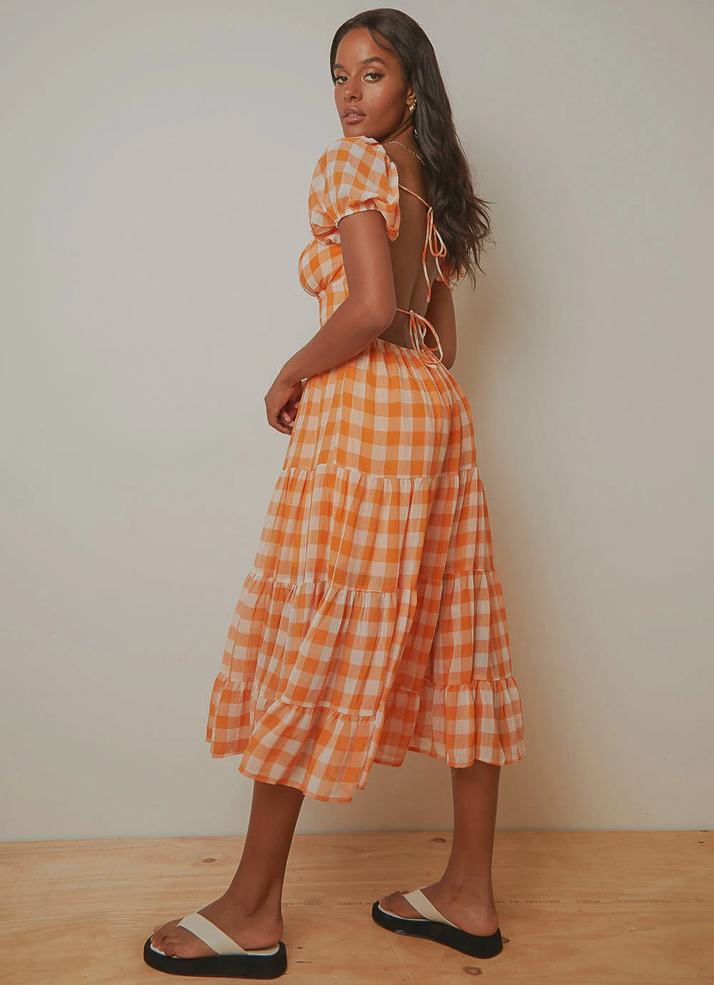 Peppermayo Blissful Midi Dress - Orange Check Peppermayo Blissful Midi Dress - Orange Check