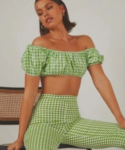 Peppermayo Exclusive Les Deux Crop Top - Green Gingham New & Most Loved