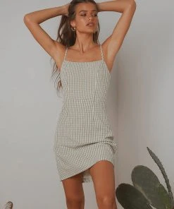 Peppermayo Daisies Gingham Mini Dress - Green New & Most Loved