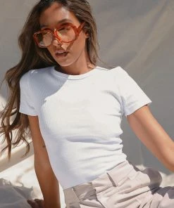 Peppermayo Exclusive Estate Staple Rib Tee - White New & Most Loved