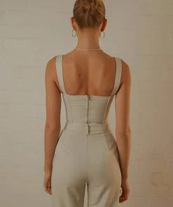 Peppermayo Exclusive Mia Suit Bustier - Stone Pinstripe - Pre-Order 12 Peppermayo Exclusive Mia Suit Bustier - Stone Pinstripe - Pre-Order