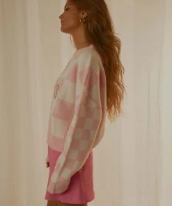 Cools Club New & Most Loved College Knit - Pink Checkerboard