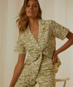 Cools Club New & Most Loved Safari Crop Shirt - Herb Zebra