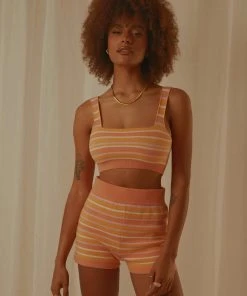 Peppermayo Exclusive New & Most Loved Love Train Knit Crop - Peach Multi Stripe