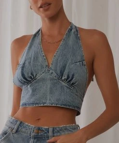 Lioness Fashion New & Most Loved Provence Halter Top - Light Denim