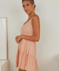 Peppermayo Facing The Sun Mini Dress - Peach Gingham New Dresses 10 Peppermayo Facing The Sun Mini Dress - Peach Gingham New Dresses