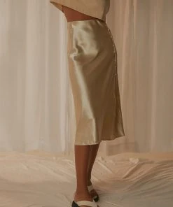 Peppermayo Summer Hues Satin Midi Skirt - Champagne New & Most Loved 4 Peppermayo Summer Hues Satin Midi Skirt - Champagne New & Most Loved