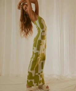 Peppermayo Exclusive New & Most Loved Cali Sweetheart Knit Maxi Dress - Lime Green Geo